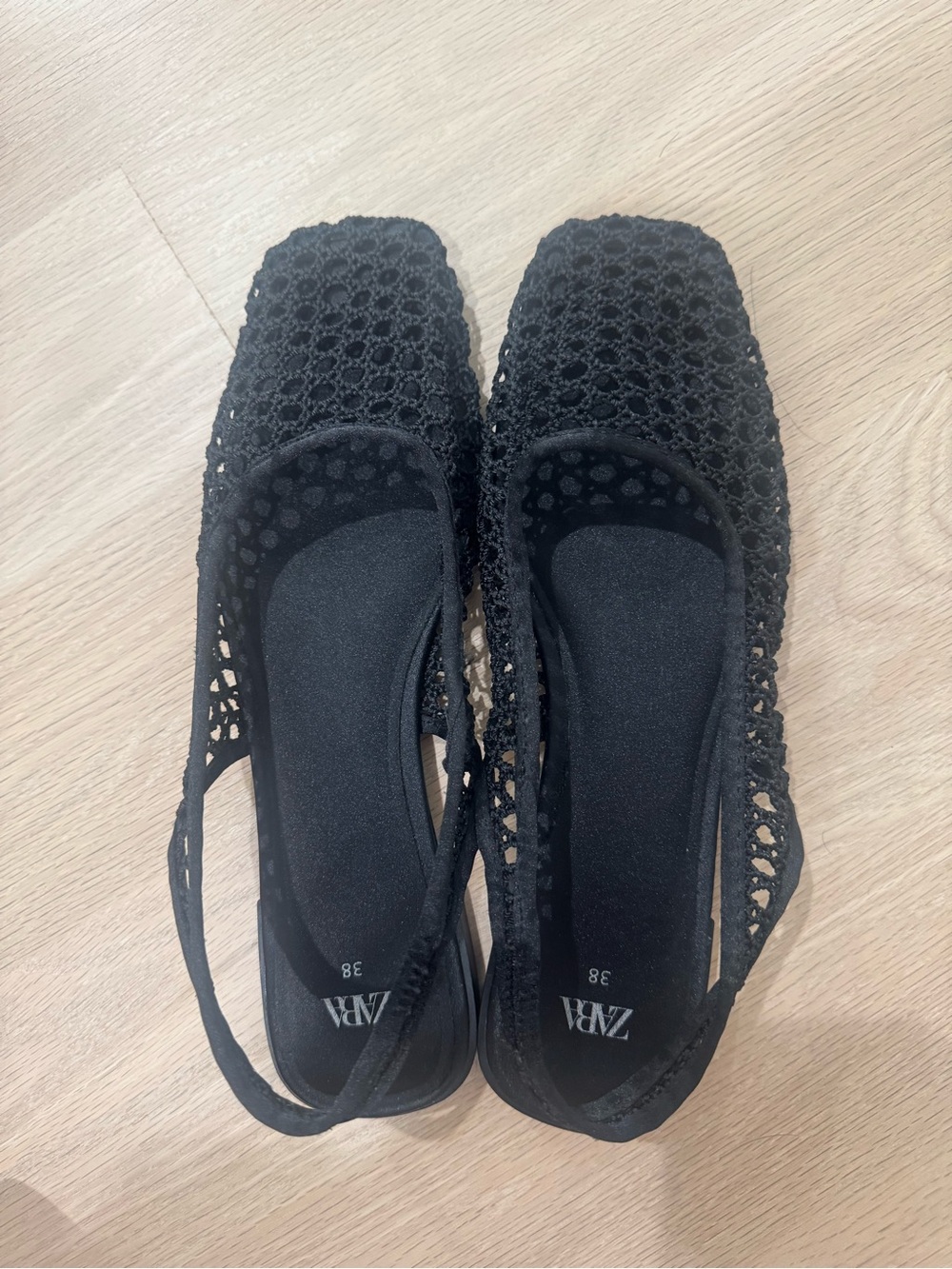 Zara Black Crochet Slingback Flats - Breathable Woven Design